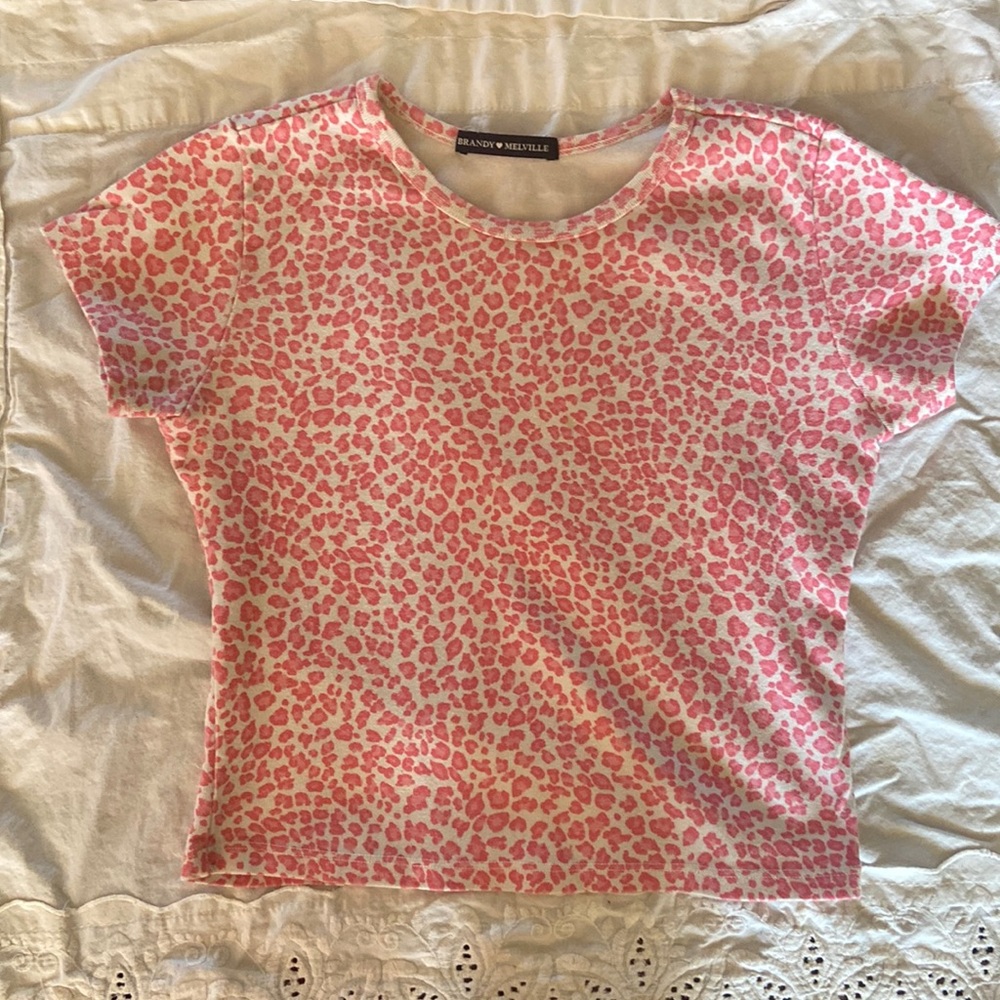 Brandy Melville tee, pink cheetah print. Worn, good condition